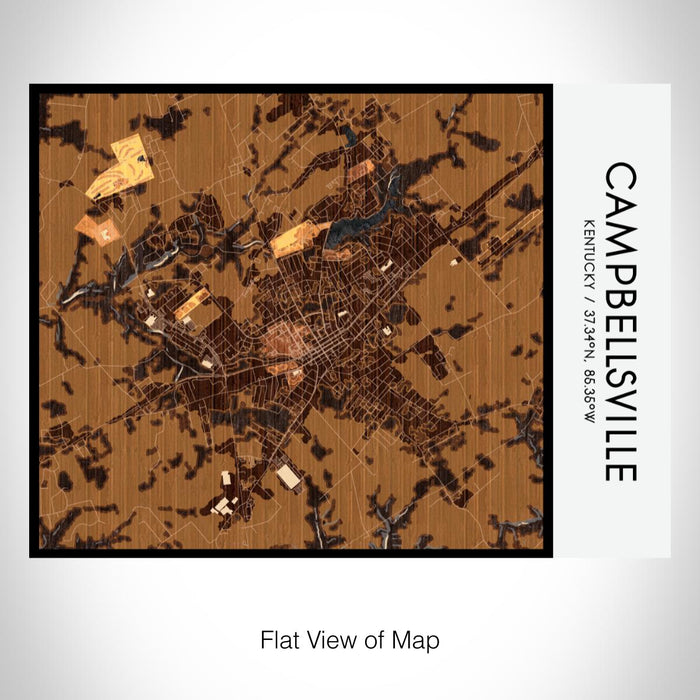 Rendered View of Campbellsville Kentucky Map on 20oz Stainless Steel Insulated Bottle with Bamboo Top with printed ember style map