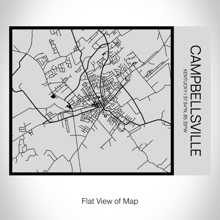Rendered View of Campbellsville Kentucky Map on 20oz Stainless Steel Insulated Bottle with Bamboo Top with printed Tactile Lines Map in Black
