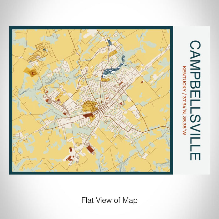 Rendered View of Campbellsville Kentucky Map on 20oz Stainless Steel Insulated Bottle with Bamboo Top with printed woodblock style map