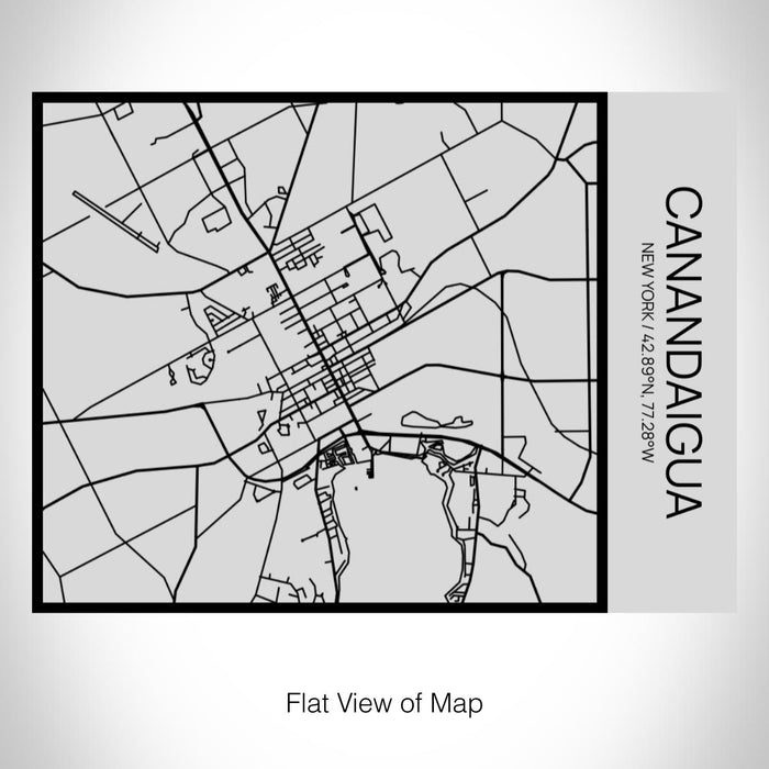 Rendered View of Canandaigua New York Map on 20oz Stainless Steel Insulated Bottle with Bamboo Top with printed Tactile Lines Map in Black