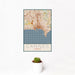 12x18 Cannes France Map Print Portrait Orientation in Woodblock Style With Small Cactus Plant in White Planter