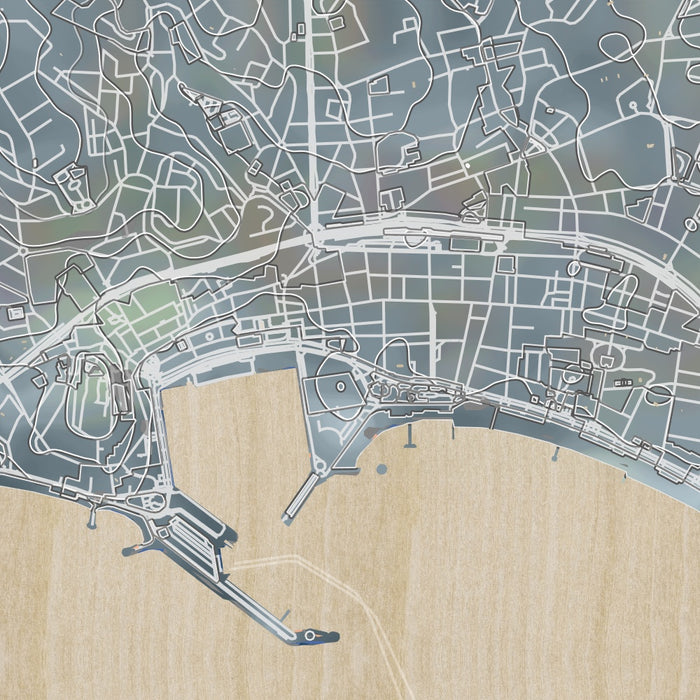 Cannes France Map Print in Afternoon Style Zoomed In Close Up Showing Details