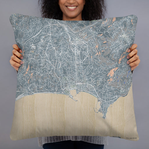 Person holding 22x22 Custom Cannes France Map Throw Pillow in Afternoon