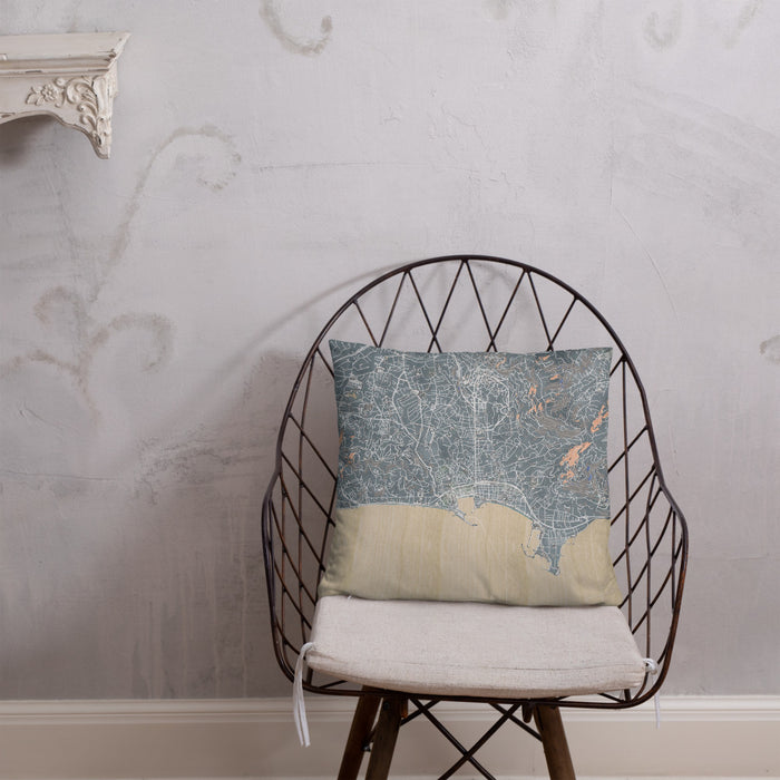 Custom Cannes France Map Throw Pillow in Afternoon on Cream Colored Couch