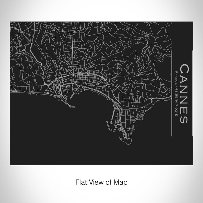 Rendered View of Cannes France Map on 20oz Stainless Steel Insulated Bottle with Bamboo Top in Black