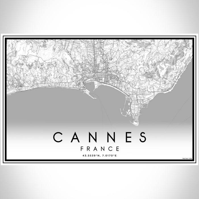 Cannes France Map Print Landscape Orientation in Classic Style With Shaded Background
