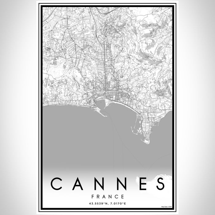 Cannes France Map Print Portrait Orientation in Classic Style With Shaded Background