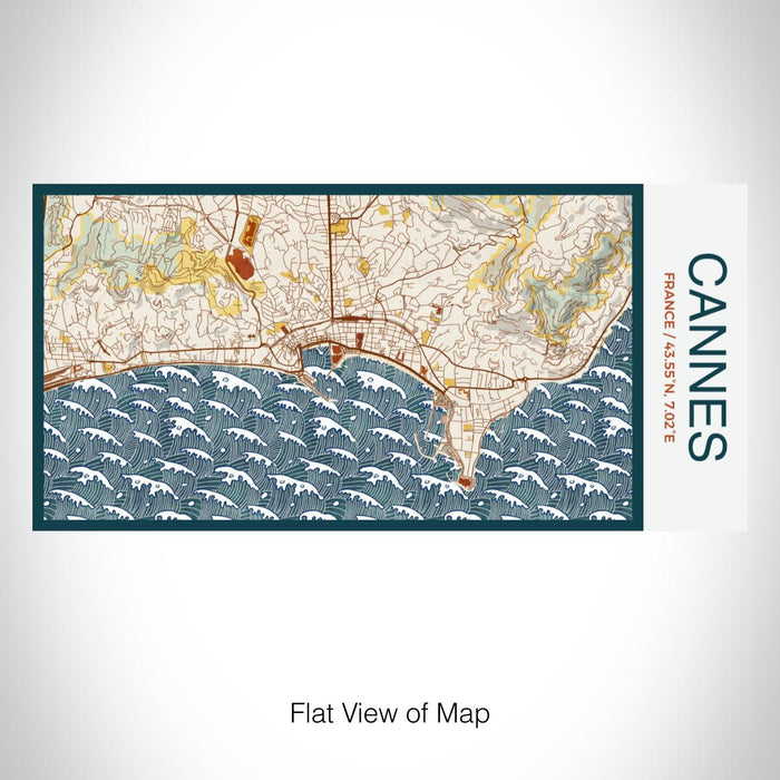 Rendered View of Cannes France Map on 17oz Stainless Steel Insulated Bottle with printed woodblock style map
