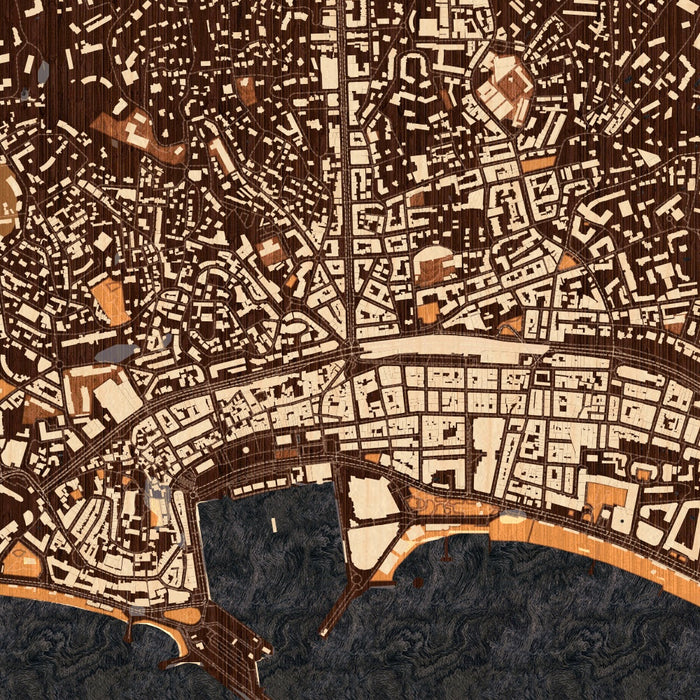 Cannes France Map Print in Ember Style Zoomed In Close Up Showing Details