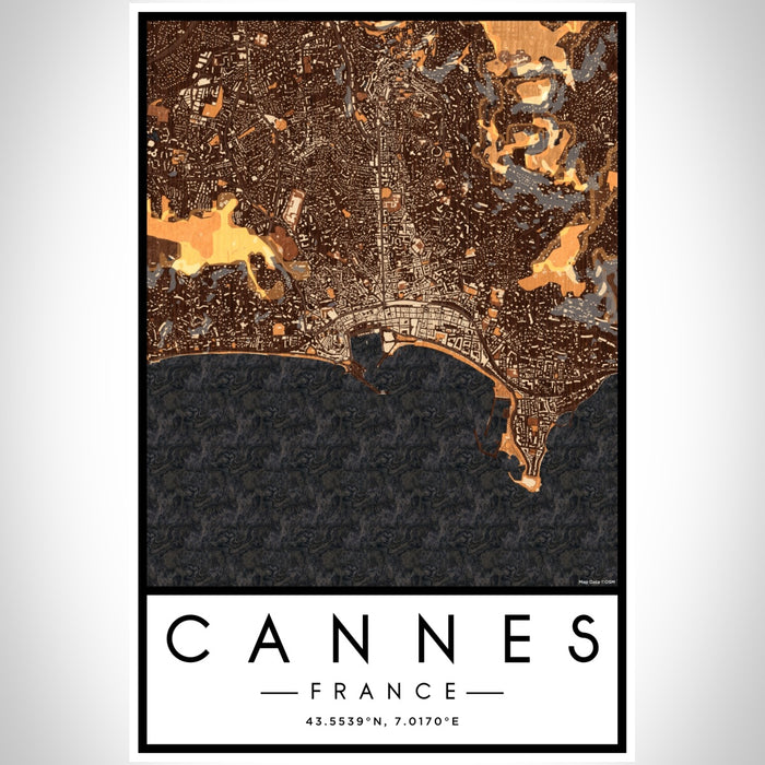 Cannes France Map Print Portrait Orientation in Ember Style With Shaded Background
