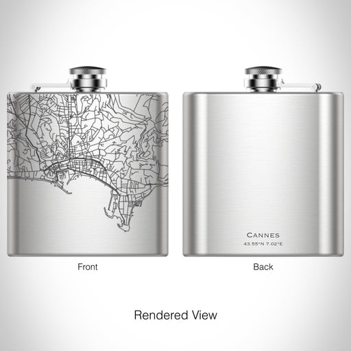 Rendered View of Cannes France Map on 6oz Stainless Steel Flask