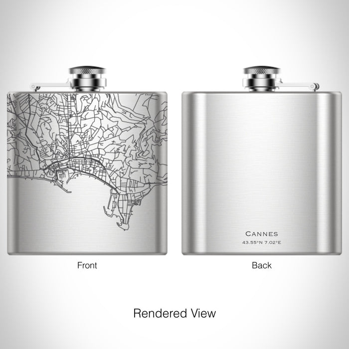 Rendered View of Cannes France Map on 6oz Stainless Steel Flask