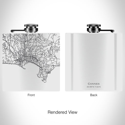 Rendered View of Cannes France Map on 6oz Stainless Steel Flask in White