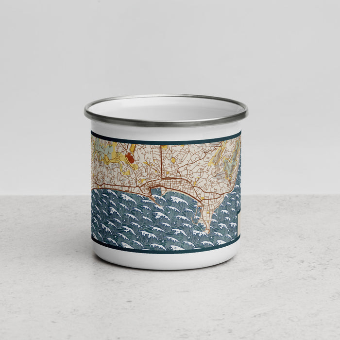 Front View Custom Cannes France Map Enamel Mug in Woodblock