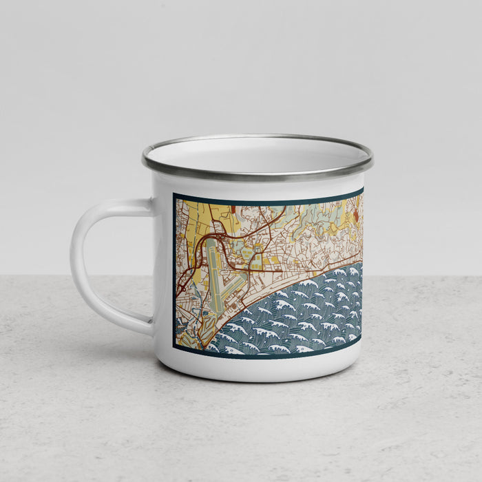 Left View Custom Cannes France Map Enamel Mug in Woodblock