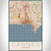 Cannes France Map Print Portrait Orientation in Woodblock Style With Shaded Background