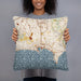 Person holding 18x18 Custom Cannes France Map Throw Pillow in Woodblock