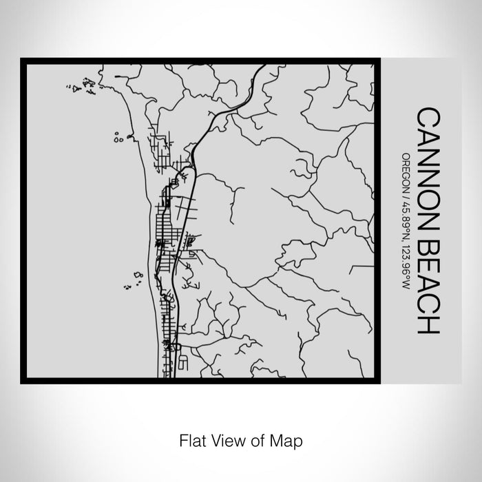Rendered View of Cannon Beach Oregon Map on 20oz Stainless Steel Insulated Bottle with Bamboo Top with printed Tactile Lines Map in Black