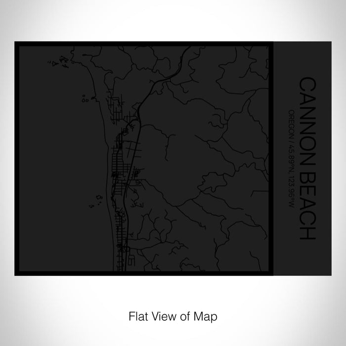 Rendered View of Cannon Beach Oregon Map on 20oz Stainless Steel Insulated Bottle with Bamboo Top in Matte Black with printed Tactile Lines Map in Black
