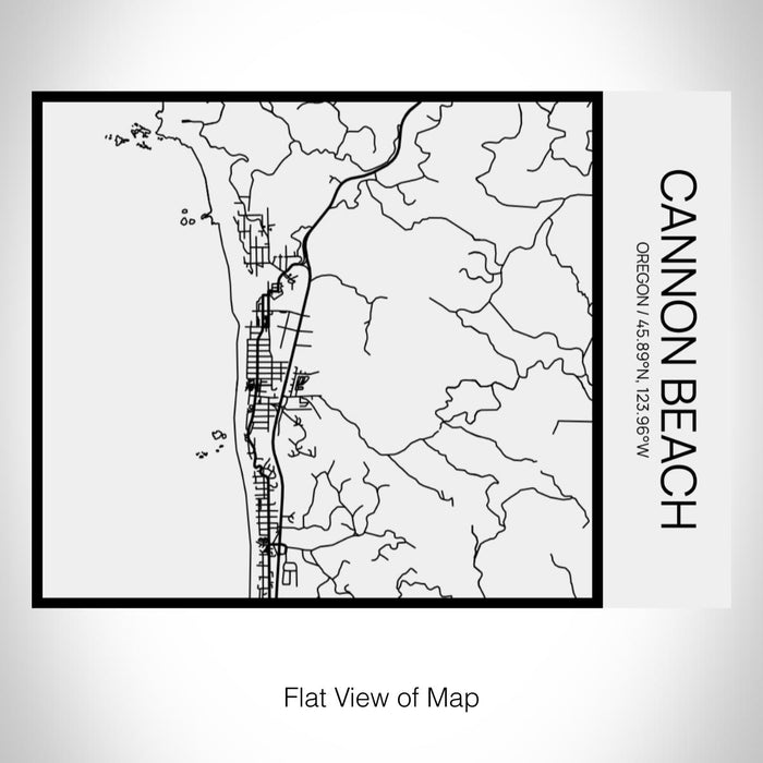 Rendered View of Cannon Beach Oregon Map on 20oz Stainless Steel Insulated Bottle with Bamboo Top in Matte White with printed Tactile Lines Map in Black