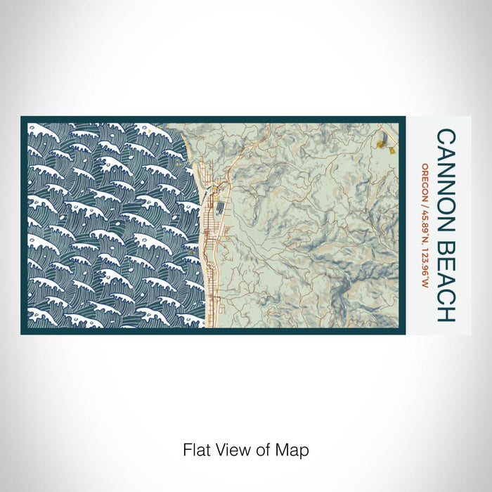 Rendered View of Cannon Beach Oregon Map on 17oz Stainless Steel Insulated Bottle with printed woodblock style map
