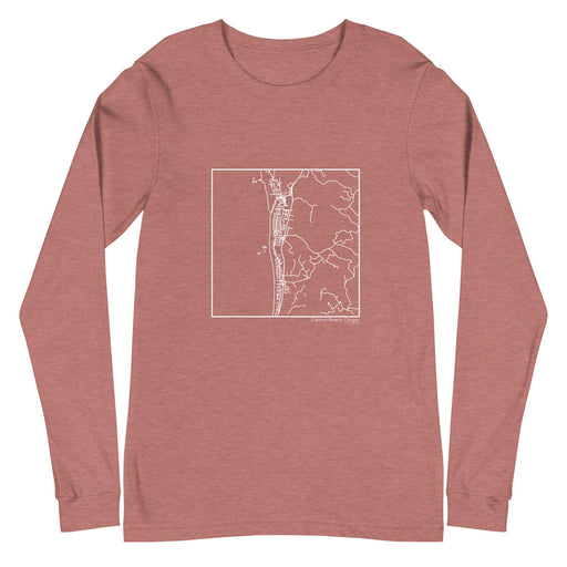 Cannon Beach Oregon  Map Unisex Long-Sleeve T-shirt with City inscription in Heather Mauve