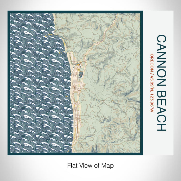 Rendered View of Cannon Beach Oregon Map on 17oz Stainless Steel Insulated Tumbler in Woodblock Map Style