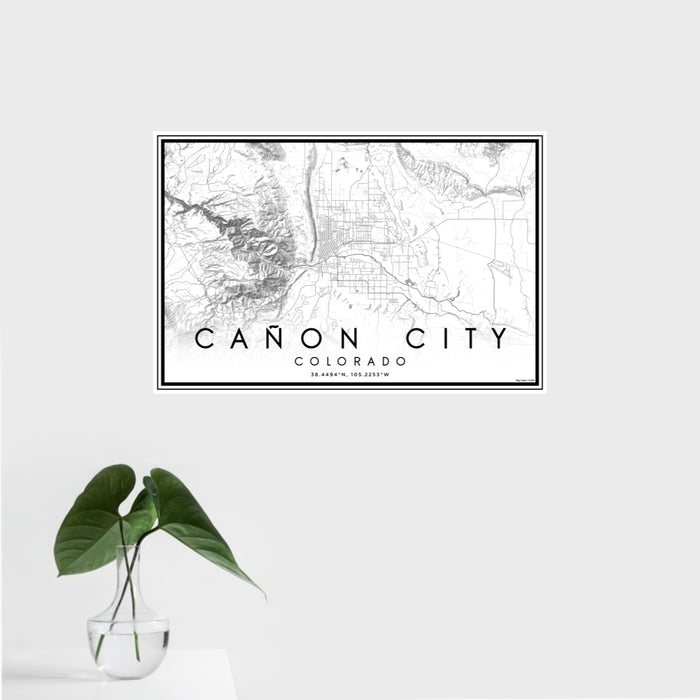 16x24 Cañon City Colorado Map Print Landscape Orientation in Classic Style With Tropical Plant Leaves in Water