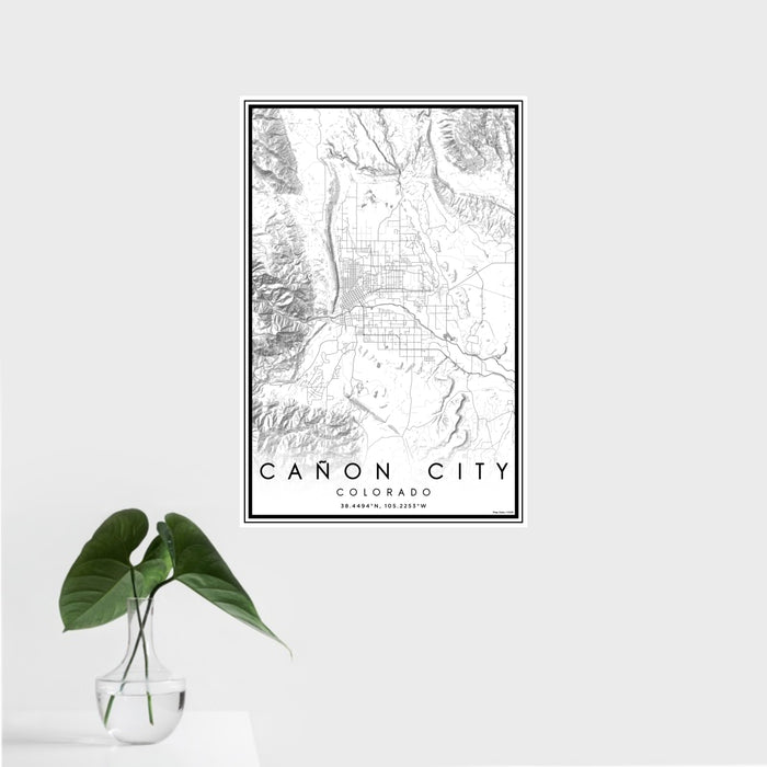 16x24 Cañon City Colorado Map Print Portrait Orientation in Classic Style With Tropical Plant Leaves in Water
