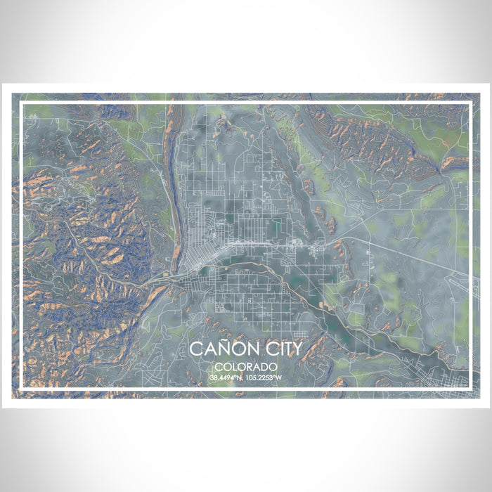 Cañon City Colorado Map Print Landscape Orientation in Afternoon Style With Shaded Background