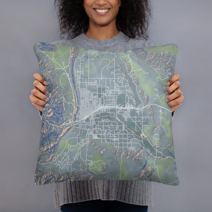 Person holding 18x18 Custom Cañon City Colorado Map Throw Pillow in Afternoon