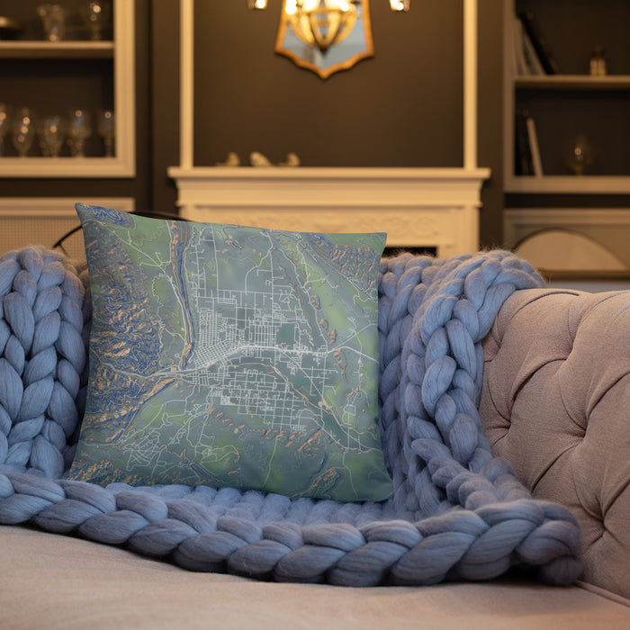 Custom Cañon City Colorado Map Throw Pillow in Afternoon on Cream Colored Couch