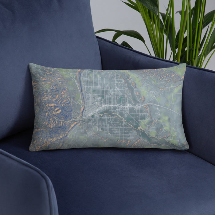 Custom Cañon City Colorado Map Throw Pillow in Afternoon on Blue Colored Chair