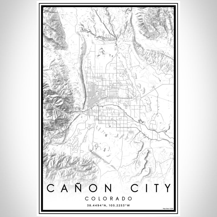 Cañon City Colorado Map Print Portrait Orientation in Classic Style With Shaded Background