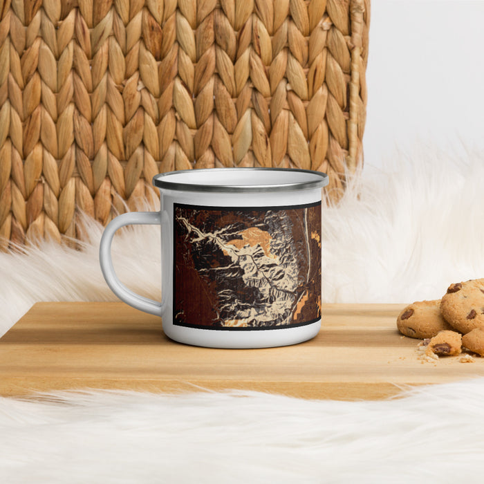 Left View Custom Cañon City Colorado Map Enamel Mug in Ember on Table Top