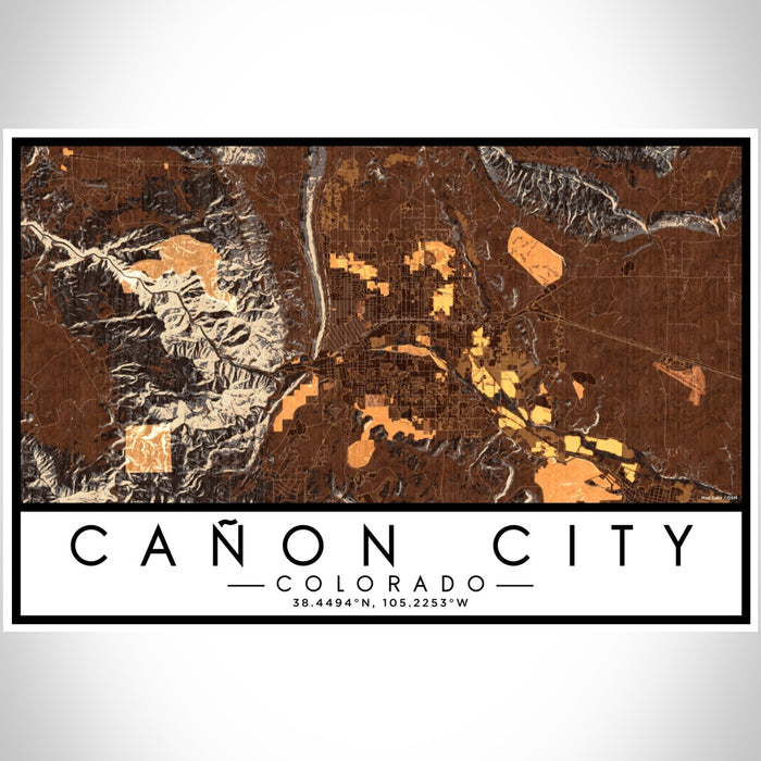 Cañon City Colorado Map Print Landscape Orientation in Ember Style With Shaded Background