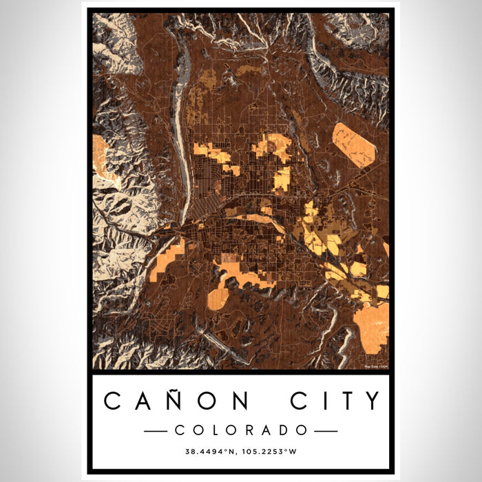 Cañon City Colorado Map Print Portrait Orientation in Ember Style With Shaded Background