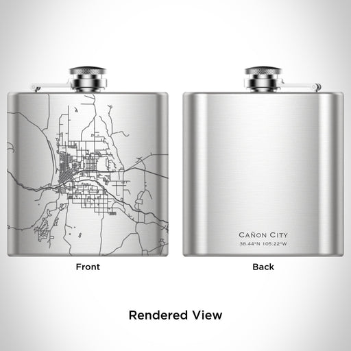 Rendered View of Cañon City Colorado Map Engraving on 6oz Stainless Steel Flask