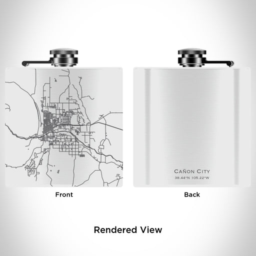 Rendered View of Cañon City Colorado Map Engraving on 6oz Stainless Steel Flask in White