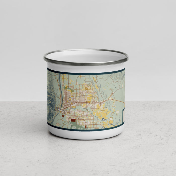 Front View Custom Cañon City Colorado Map Enamel Mug in Woodblock