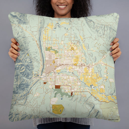 Person holding 22x22 Custom Cañon City Colorado Map Throw Pillow in Woodblock