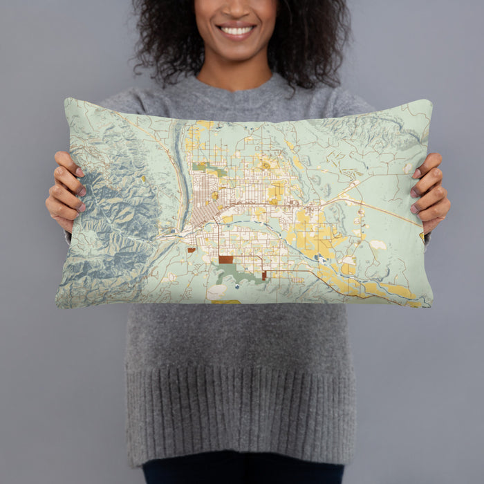 Person holding 20x12 Custom Cañon City Colorado Map Throw Pillow in Woodblock