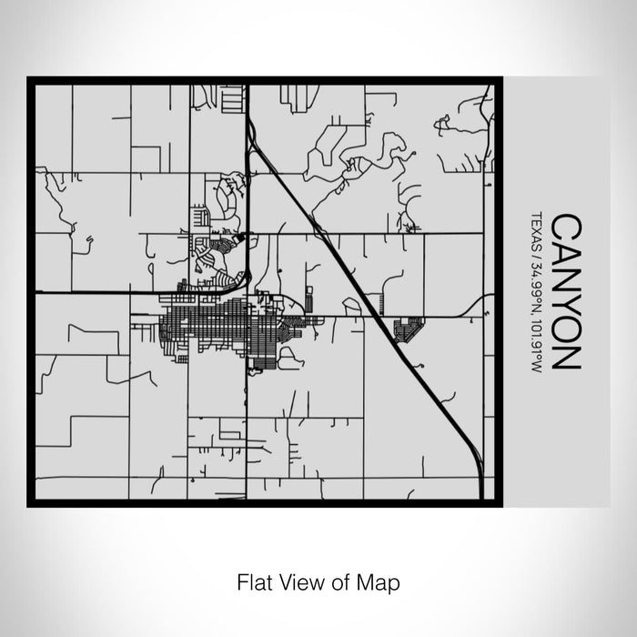 Rendered View of Canyon Texas Map on 20oz Stainless Steel Insulated Bottle with Bamboo Top with printed Tactile Lines Map in Black