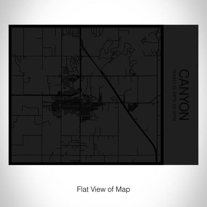 Rendered View of Canyon Texas Map on 20oz Stainless Steel Insulated Bottle with Bamboo Top in Matte Black with printed Tactile Lines Map in Black