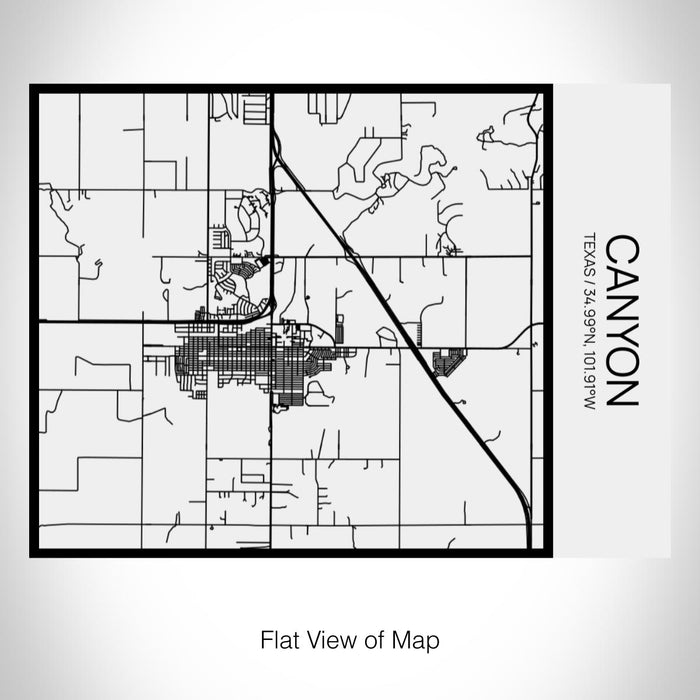 Rendered View of Canyon Texas Map on 20oz Stainless Steel Insulated Bottle with Bamboo Top in Matte White with printed Tactile Lines Map in Black