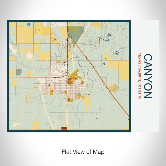 Rendered View of Canyon Texas Map on 20oz Stainless Steel Insulated Bottle with Bamboo Top with printed woodblock style map