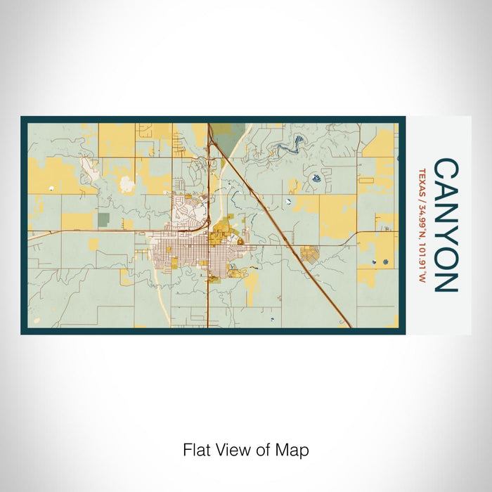 Rendered View of Canyon Texas Map on 17oz Stainless Steel Insulated Bottle with printed woodblock style map