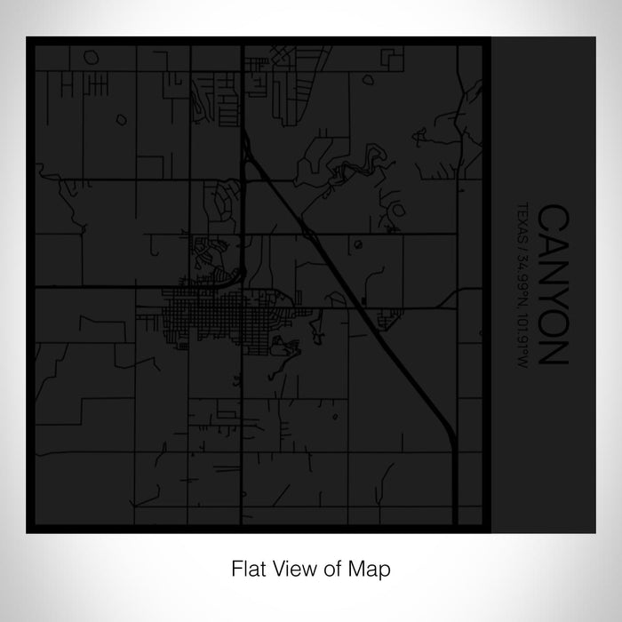 Rendered View of Canyon Texas Map on 17oz Stainless Steel Insulated Tumbler in Matte Black with Tactile Lines