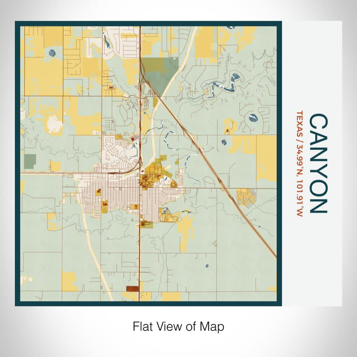 Rendered View of Canyon Texas Map on 17oz Stainless Steel Insulated Tumbler in Woodblock Map Style