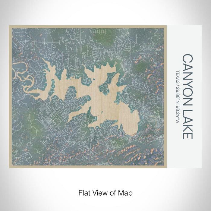Rendered View of Canyon Lake Texas Map on 20oz Stainless Steel Insulated Bottle with Bamboo Top with printed afternoon style map